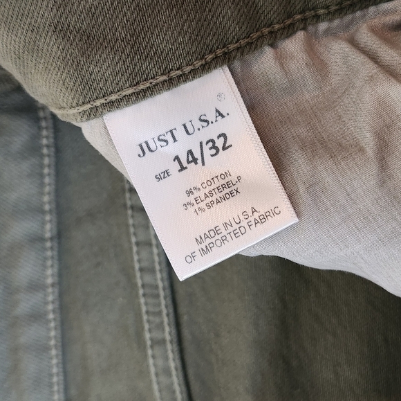 Just USA Phillip Slim Straight Jean Ragged Hem Olive Green Size 14/32 - Picture 10 of 12